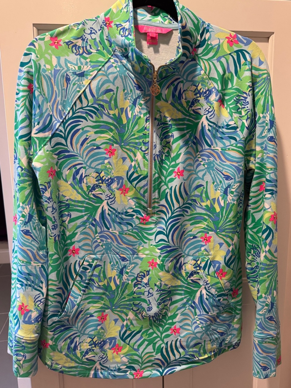 Lilly Pulitzer Tropical Zip Pullover in Green & Aqua